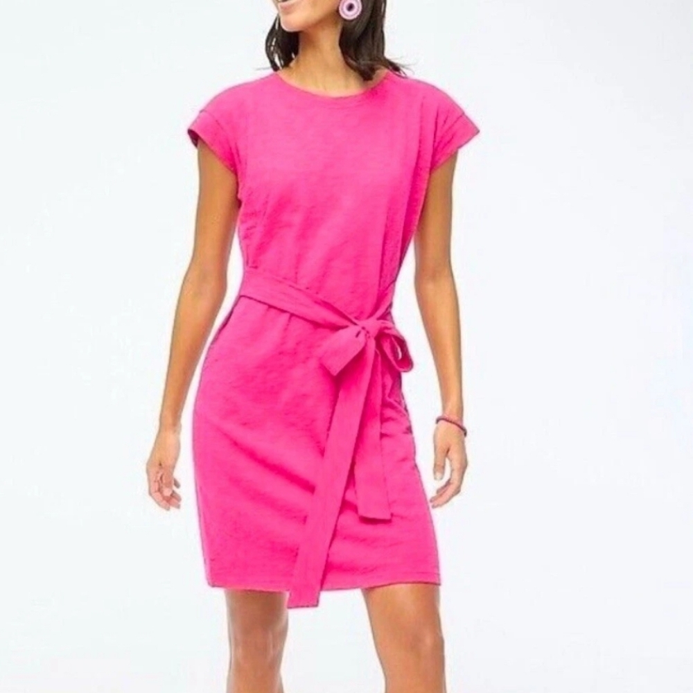 J. Crew Factory Pink Tie-waist Cotton Casual Mini T-shirt Dress Effortless-chic